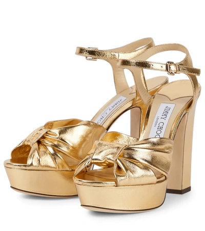 Shop Jimmy Choo Heloise 120 Leather Platform Sandals In Gold