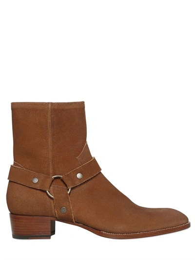 Saint Laurent 40mm Wyatt Suede Cropped Boots, Camel In Tanned