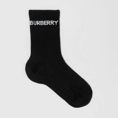 Shop Burberry Logo Intarsia Technical Stretch Cotton Socks In Black