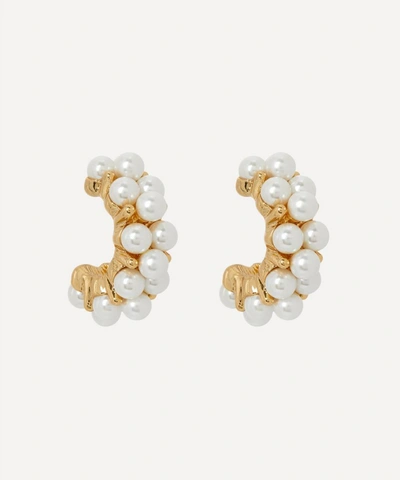 Shop Kenneth Jay Lane Gold-plated Faux Pearl Cluster Half Hoop Earrings