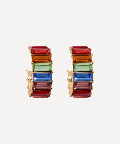 Shop Kenneth Jay Lane Gold-plated Rainbow Baguette Crystal Hoop Earrings In Multi