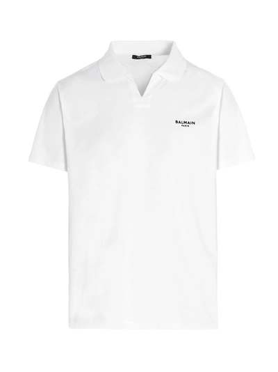 Shop Balmain Logo Printed Polo Shirt In White