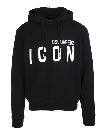 Shop Dsquared2 Icon Hooded Drawstring Sweatshirt In Black