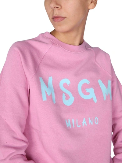 Shop Msgm Sweatshirt With Brushed Logo Print In Pink