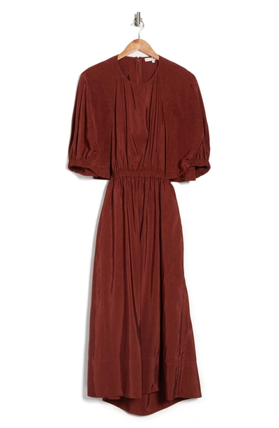 Shop Tibi Gemma Shirred Waist Dress In Rusty Brown