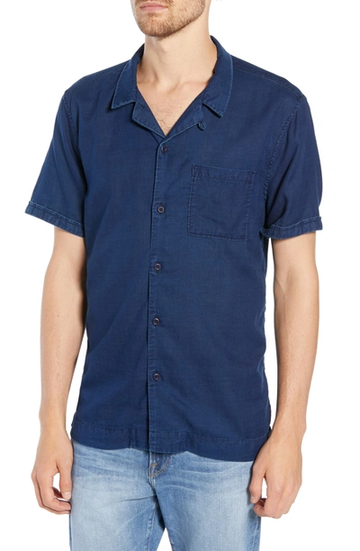 Shop Frame Slim Fit Camp Shirt In Dark Blue