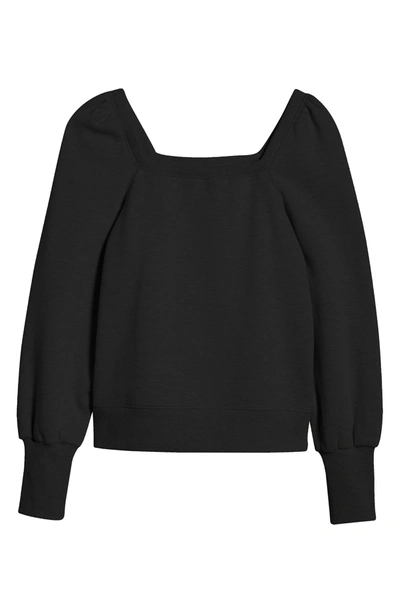 Shop Rebecca Minkoff Ariel Square Neck Puff Sleeve Sweatshirt In Black