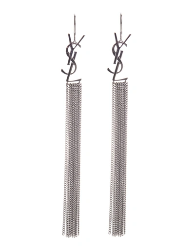 Shop Saint Laurent Monogram Tassel Earrings In Silver