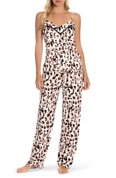 Shop Midnight Bakery Macie Animal Print Pajama Top & Bottom Set In Animal/ Cream