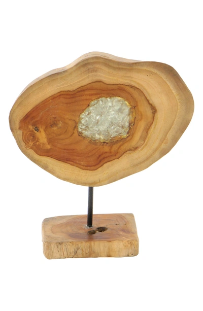 Shop Uma 12" Natural Cross Teakwood Acrylic Crystal Sculpture In Brown