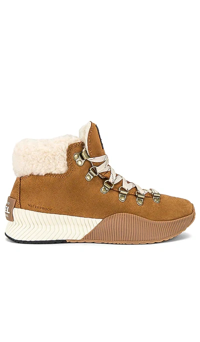 Sorel Out 'n About Iii Conquest Faux Shearling-lined Suede Ankle Boots In Camel Brown