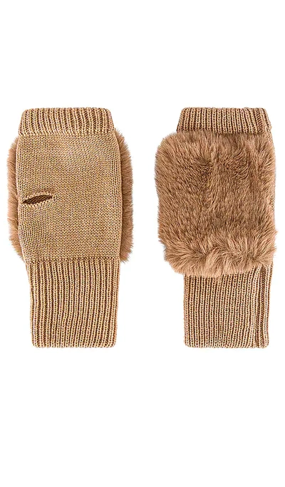 Jocelyn Texty Time Faux Fur Mittens In Tan