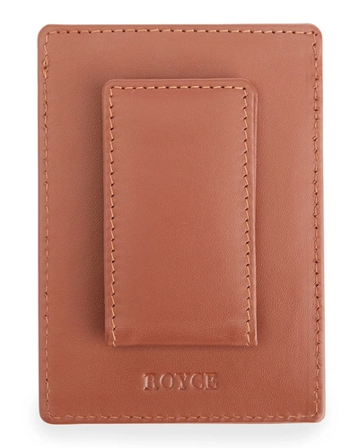 Royce New York Monogrammed Leather Magnetic Money Clip Wallet In Tan