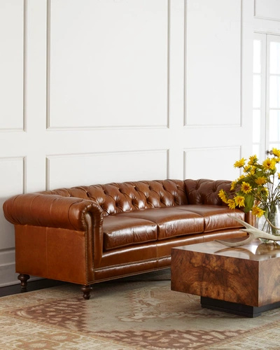 Massoud Davidson 94" Three-cushion Chesterfield Sofa In Cigar