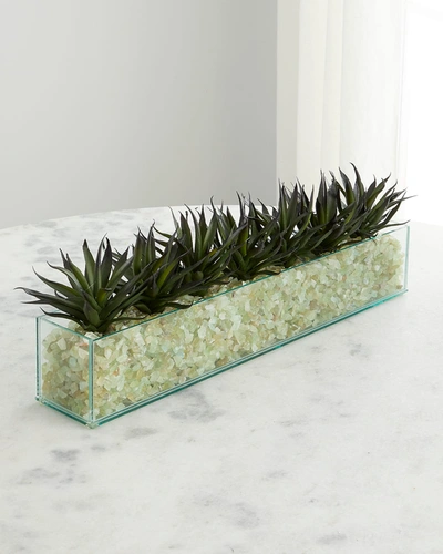 Shop T & C Floral Company Faux Agave In Rectangular Glass Vase With Crushed Green Calcite