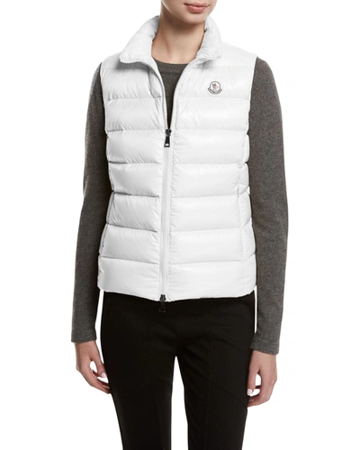 Shop Moncler Ghany Shiny Quilted Puffer Vest In White