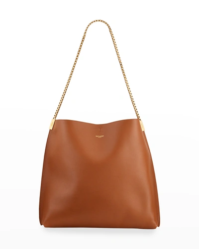 Shop Saint Laurent Medium Napa Chain Shoulder Hobo Bag In Brick