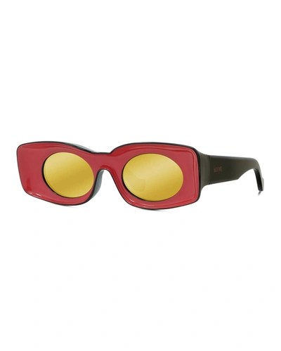 Shop Loewe Two-tone Acetate Inset Oval Sunglasses In Red/gold