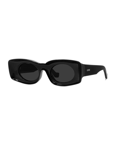 Shop Loewe Two-tone Acetate Inset Oval Sunglasses In Shiny Black