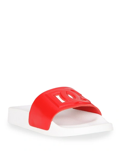 Shop Dolce & Gabbana Girl's Laser-cut Dg Logo Pool Slide Sandals, Kids In Rosa