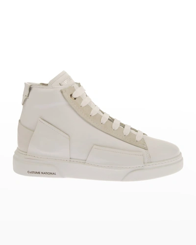 Shop Costume National Men's Patch Suede & Leather High-top Sneakers In White
