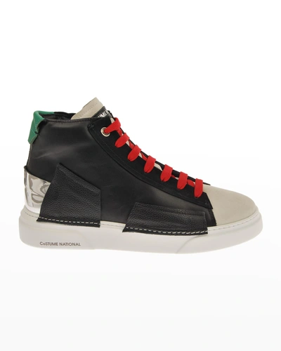 Shop Costume National Men's Colorblock Patch High-top Sneakers In Black