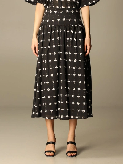 Shop Alysi Skirt In Floral Patterned Fabric In Black