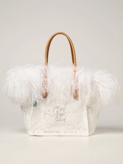 Shop Ermanno Scervino Handbag In Lace And Mongolia In White