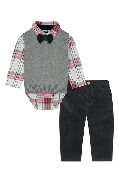 Shop Andy & Evan Holiday Plaid Shirt, Bow Tie, Vest & Pants Set In Grey/ Red