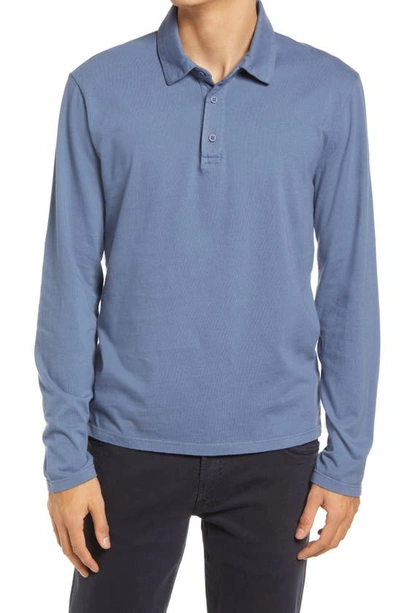 Shop Vince Garment Dyed Long Sleeve Polo In Washed Spruce Blue