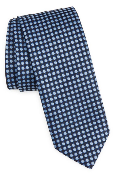Shop Hugo Boss Dot Skinny Recycled Polyester Tie In Dark Blue