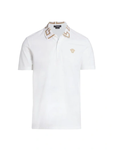 Shop Versace Men's Baroque Collar Polo Shirt In Optical White