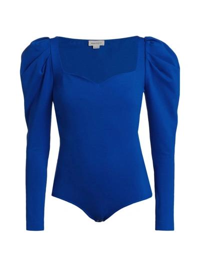 Shop Alexander Mcqueen Puff-sleeve Jersey Top In Ultramarine