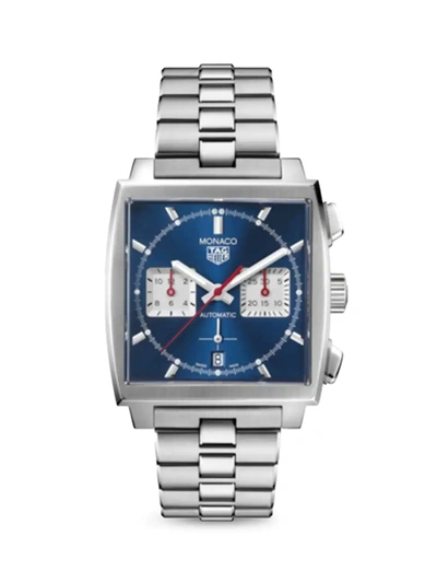 Shop Tag Heuer Men's Monaco Stainless Steel Chronograph Watch/39mm In Silver