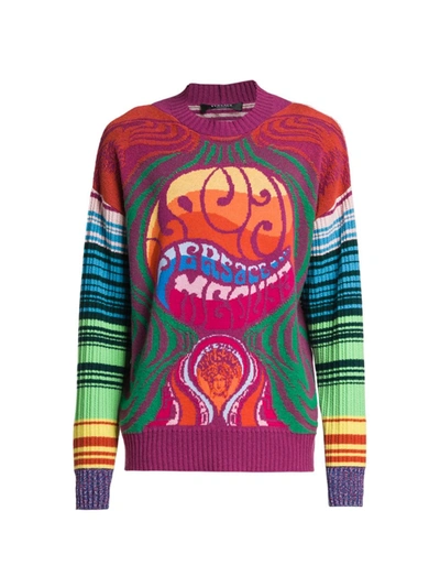 Shop Versace Men's Medusa Music Logo Sweater In Orange Multicolor