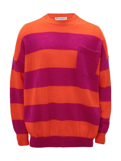 Shop Jw Anderson Women's Rugby Stripe Crewneck Sweater In Pink Red