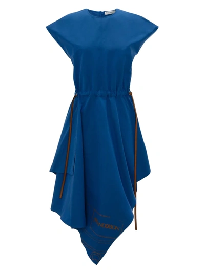 Shop Jw Anderson Women's Asymmetric Logo Midi Dress In Blue