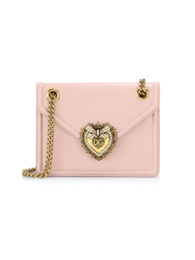 Shop Dolce & Gabbana Small Devotion Leather Shoulder Bag In Powder Pink