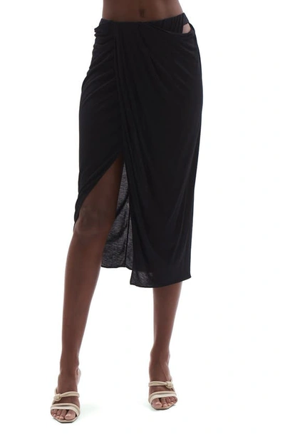Shop Helmut Lang Ruched Jersey Skirt In Black