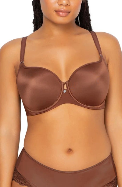 Shop Curvy Couture Tulip Smooth Convertible Underwire Push-up Bra In Chocolate