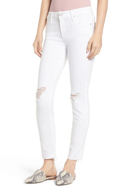 Shop Mother 'looker' Frayed Ankle Crop Jeans In Little Miss Innocent