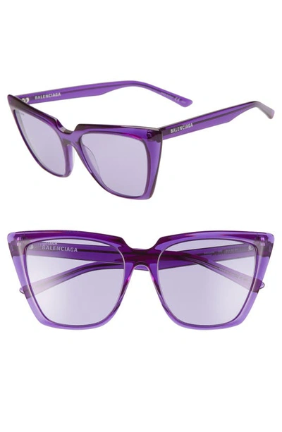Shop Balenciaga 55mm Cat Eye Sunglasses In Shiny Transparent Violet