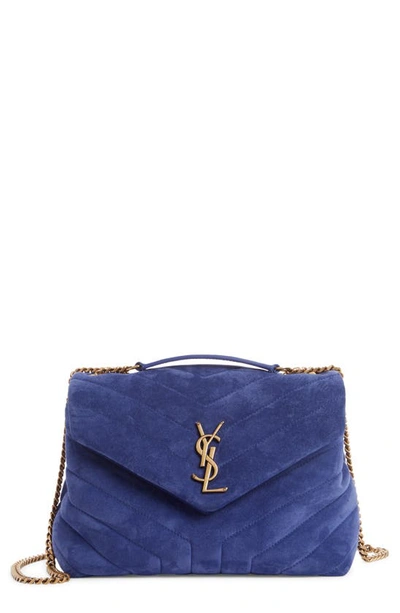 Shop Saint Laurent Medium Lou Matelassé Suede Shoulder Bag In Saphire Blue