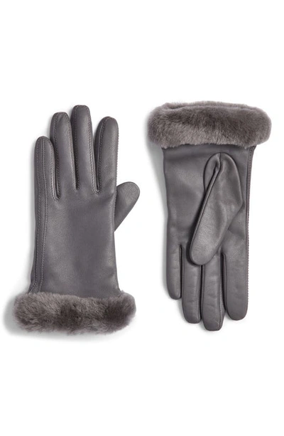 Shop Ugg Genuine Shearling Leather Tech Gloves In Metal