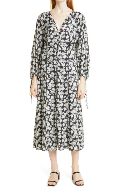 Shop Rebecca Taylor Alicia Printed Long Sleeve Midi Dress In Black Combo