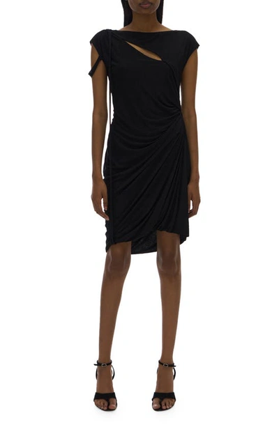 Shop Helmut Lang Scala Cutout Cap Sleeve Dress In Basalt Black