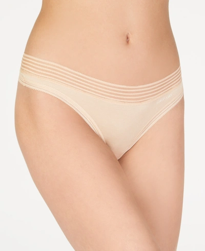 Shop Calvin Klein Striped-waist Thong Underwear Qd3670 In Bare (nude )