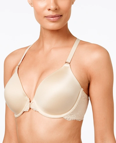 Shop Maidenform One Fab Fit Lace T-back Shaping Underwire Front Close Bra 7112 In Latte Lift (nude )