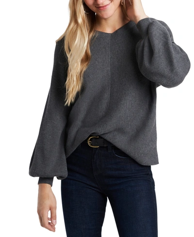 Shop 1.state Women's Rib-knit Bubble Sleeve Long Sleeve Sweater In Medium Heather Gray