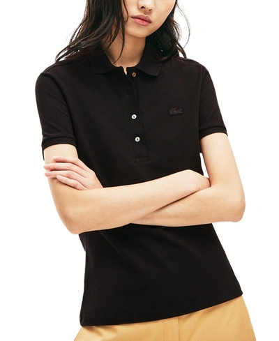 Shop Lacoste Women's Slim-fit Short-sleeve Stretch Pique Polo Shirt In Black
